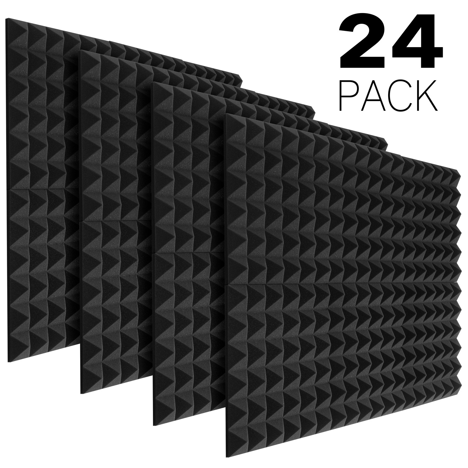 2 X 12 X 12 Soundproofing Treatment Studio Wall Padding Sound Absorbing Pyramid Acoustic Treatment Acoustic Sound Foam Panels 12 PACK, Black 