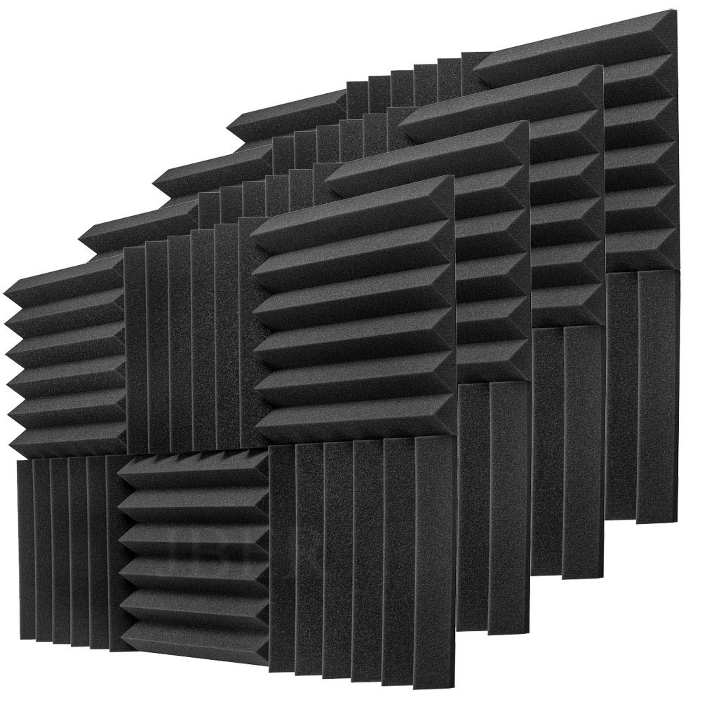 Charcoal Acoustic Panels Studio Soundproofing Foam Wedges Tiles Fireproof 1 X 12 X 12 24 Pack, Black 24 Pack