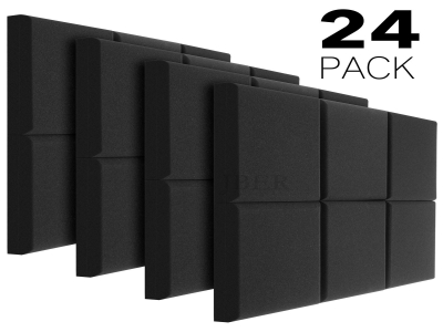 JBER Acoustic Studio Foam, 24 Pack 2" X 12" X 12" Round C-Panel Sound Foam Panels Soundproofing Treatment Studio Wall Padding Sound Absorbing Fireproof Pyramid Wedge Tiles