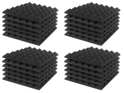 JBER Acoustic Sound Foam Panels, 24 Pack 2" X 12" X 12" Soundproofing Treatment Studio Wall Padding Sound Absorbing Fireproof Pyramid Wedge Tiles