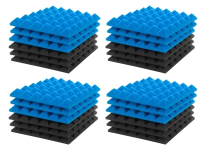 JBER Acoustic Sound Foam Panels, 24 Pack 2" X 12" X 12" Blue and Black Soundproofing Treatment Studio Wall Padding Sound Absorbing Fireproof Pyramid Wedge Tiles