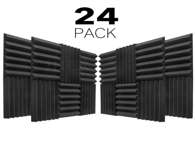 JBER 24 Pack Charcoal Acoustic Panels Studio Foam Wedges Fireproof Soundproof Padding Wall Panels 2" X 12" X 12"