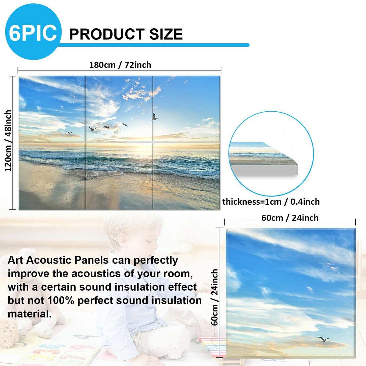 JBER Art Acoustic Panels 6 Pack Self Adhesive（Series 1）