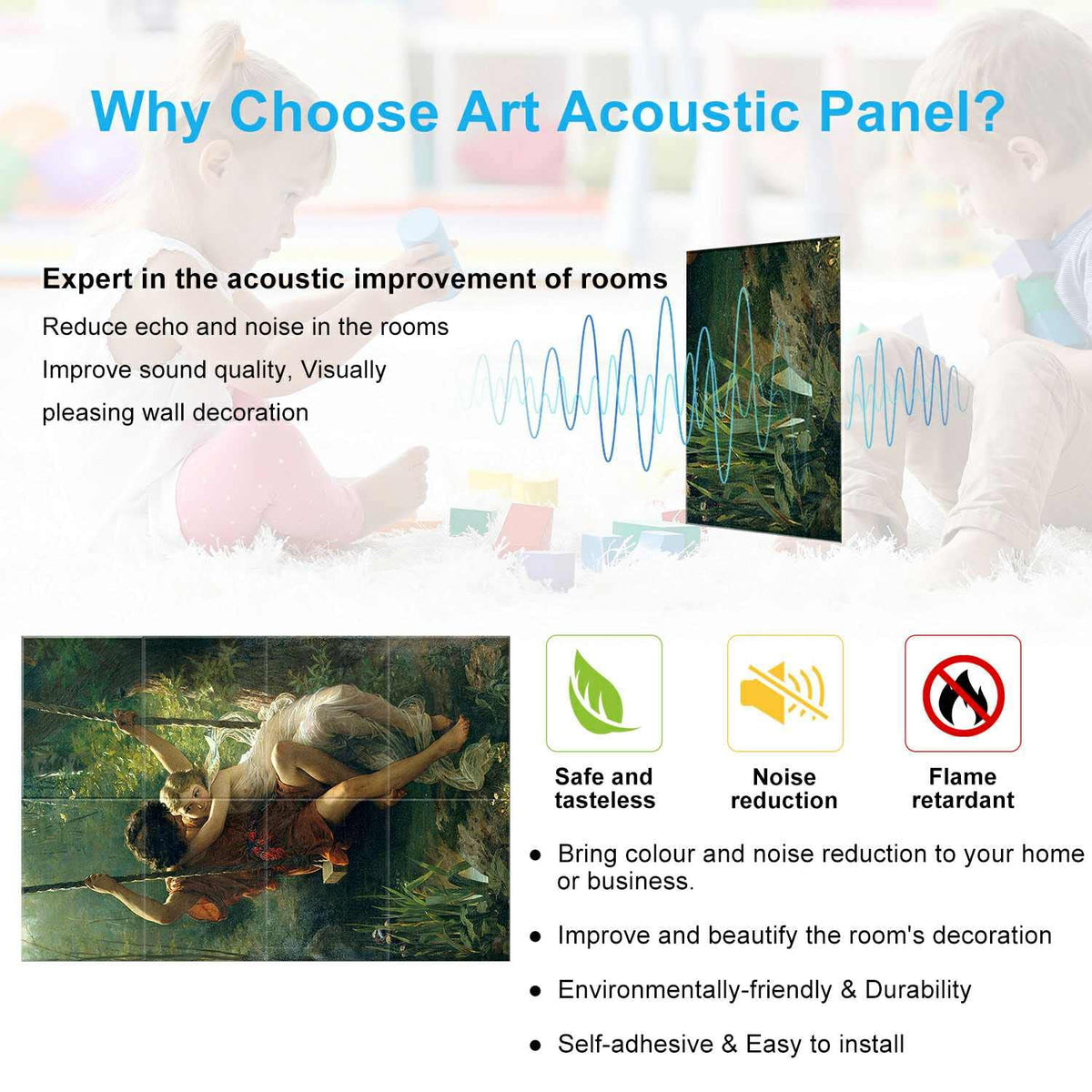 JBER Art Acoustic Panels 8 Pack Self-Adhesive