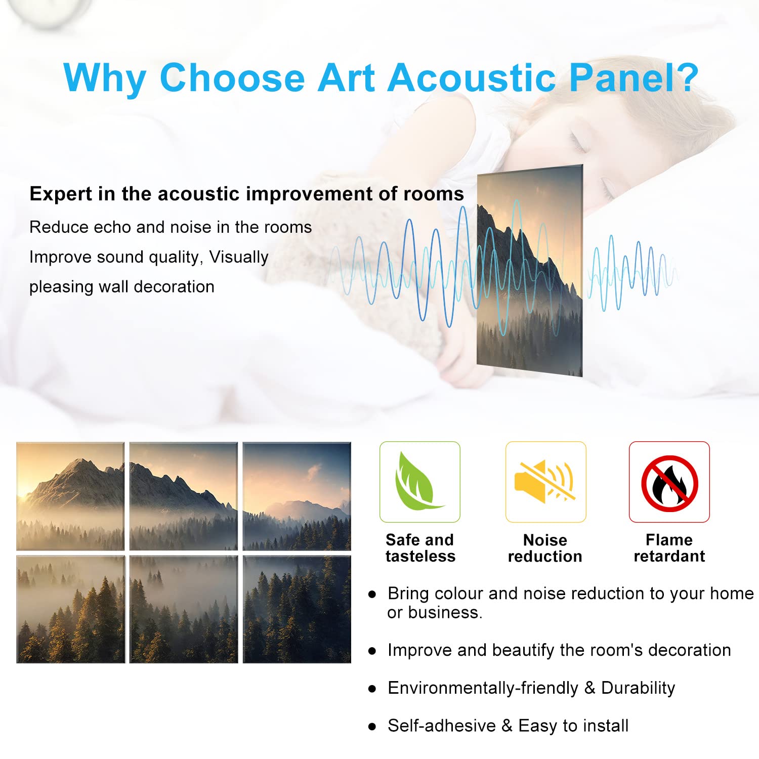 JBER Art Acoustic Panels 6 Pack Self Adhesive（Series 1）