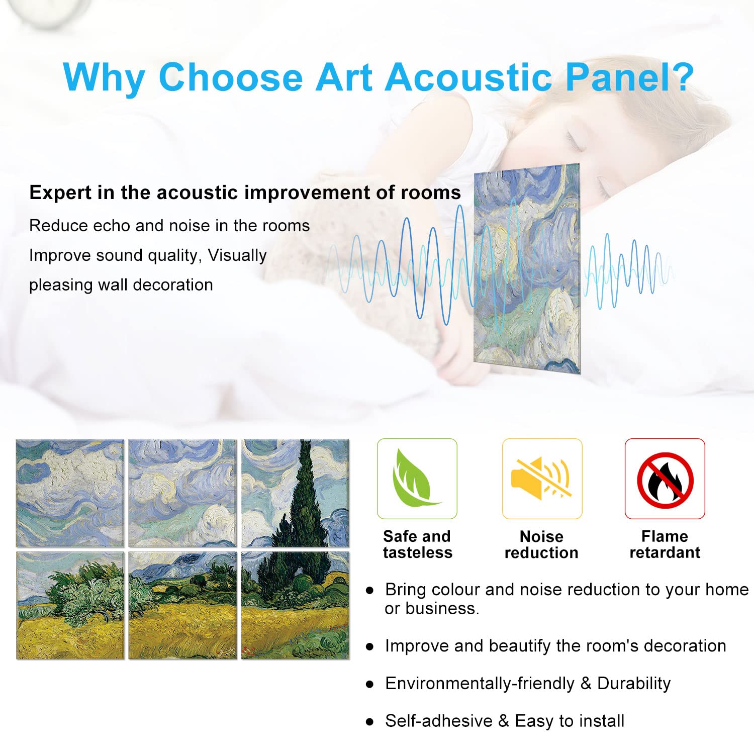 JBER Art Acoustic Panels 6 Pack Self Adhesive（Series 1）