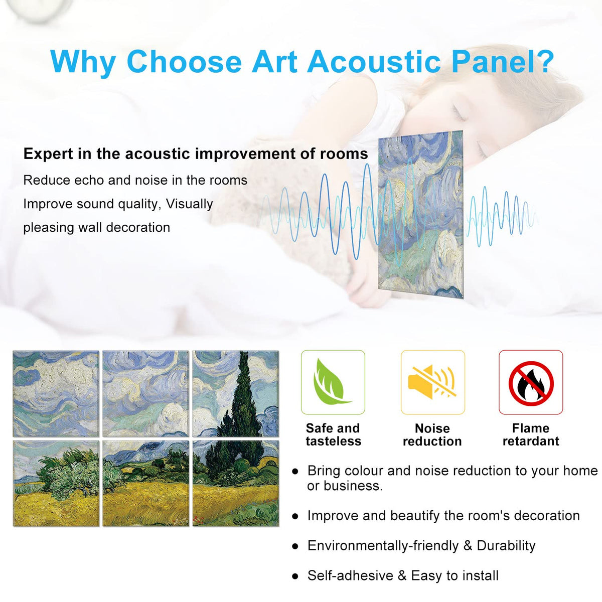 JBER Art Acoustic Panels 6 Pack Self Adhesive（Series 1）