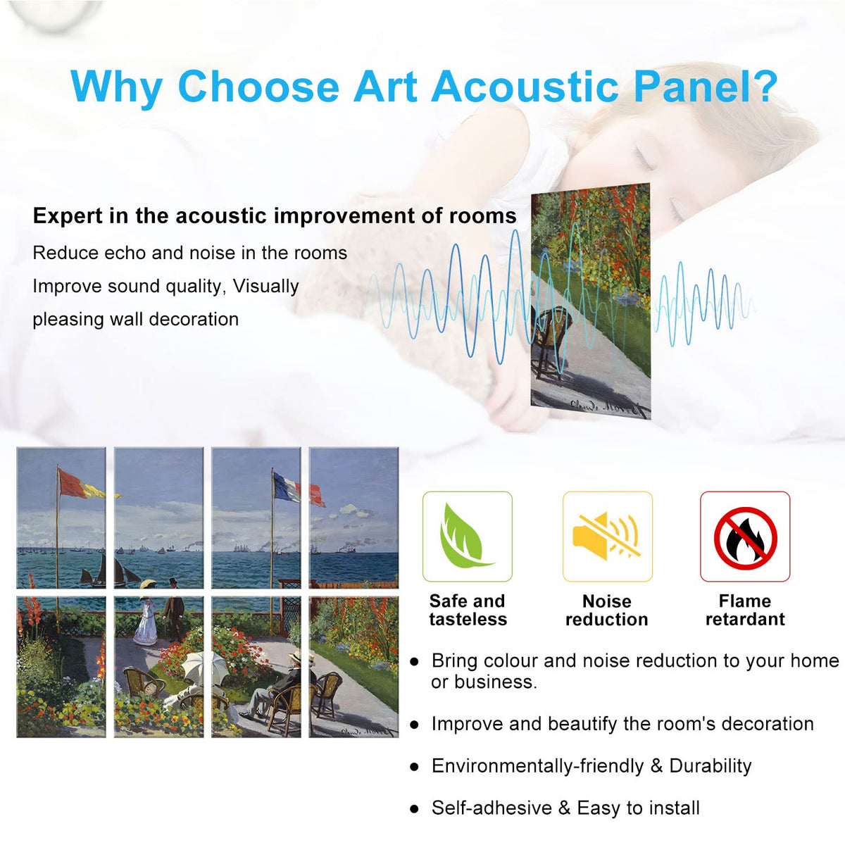 JBER Art Acoustic Panels 8 Pack Self-Adhesive