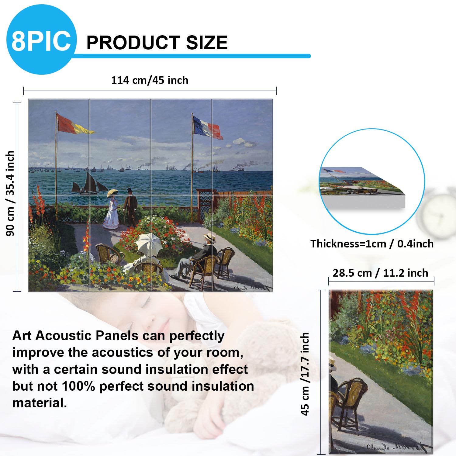JBER Art Acoustic Panels 8 Pack Self-Adhesive