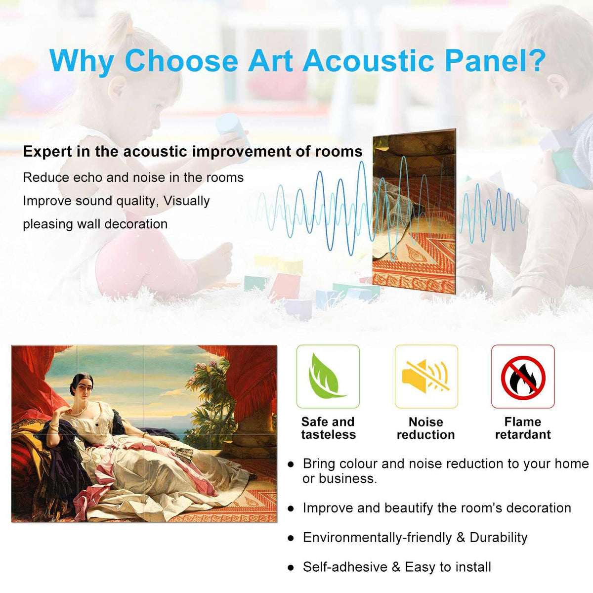 JBER Art Acoustic Panels 8 Pack Self-Adhesive