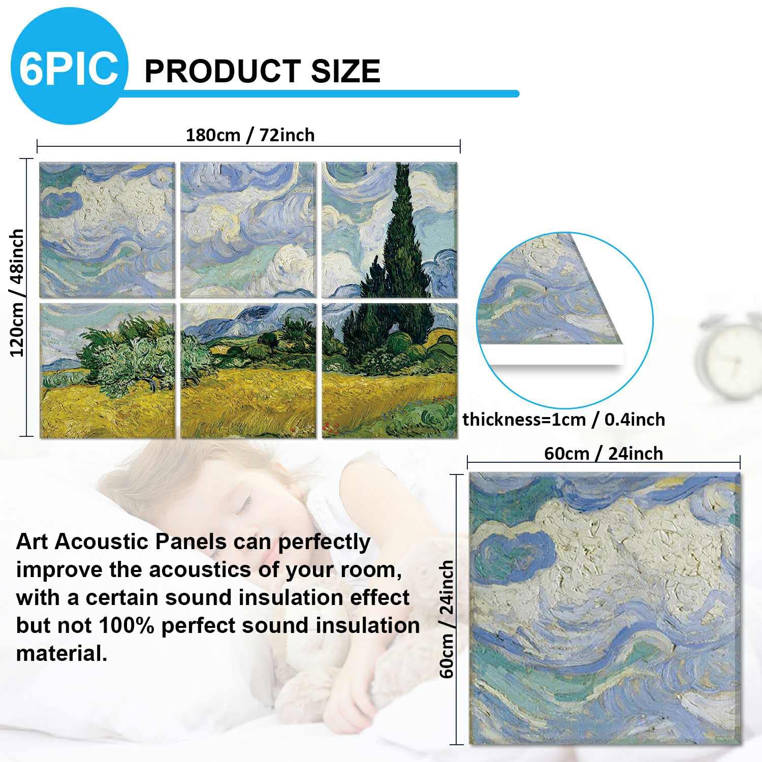 JBER Art Acoustic Panels 6 Pack Self Adhesive（Series 1）