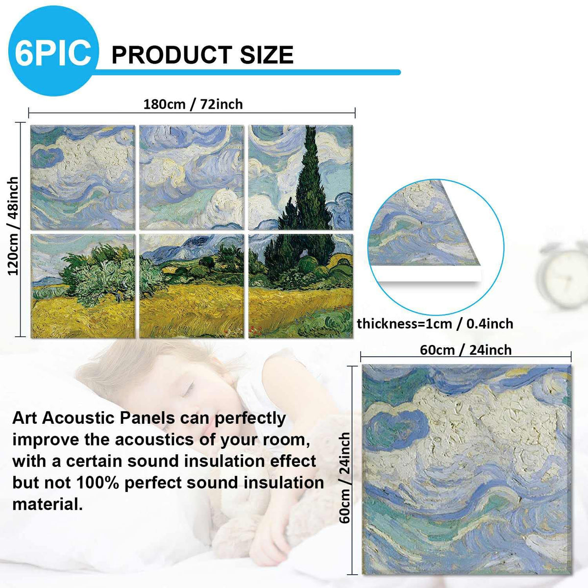 JBER Art Acoustic Panels 6 Pack Self Adhesive（Series 1）