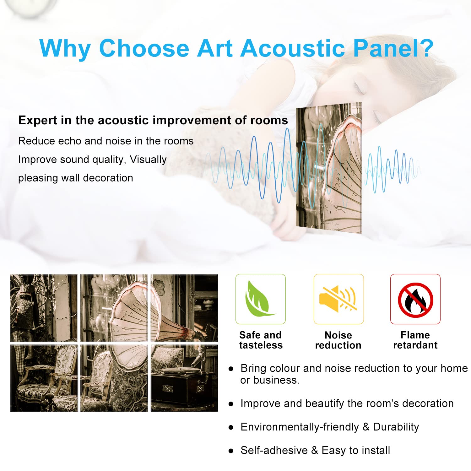 JBER Art Acoustic Panels 6 Pack Self Adhesive（Series 1）