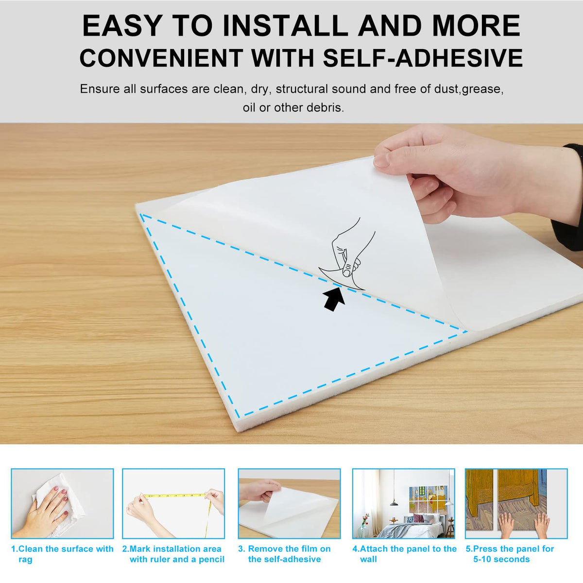 JBER Art Acoustic Panels 8 Pack Self-Adhesive