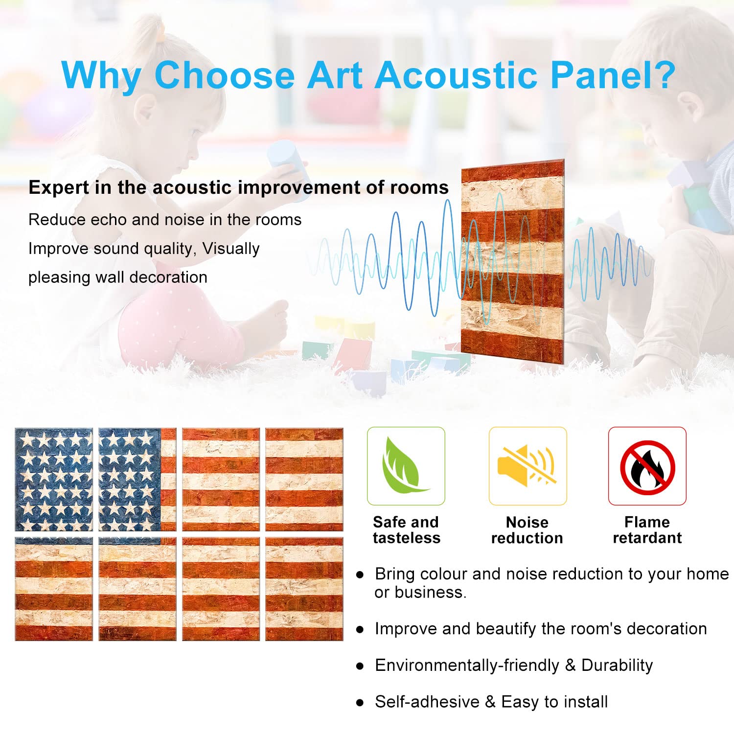 JBER Art Acoustic Panels 8 Pack Self-Adhesive