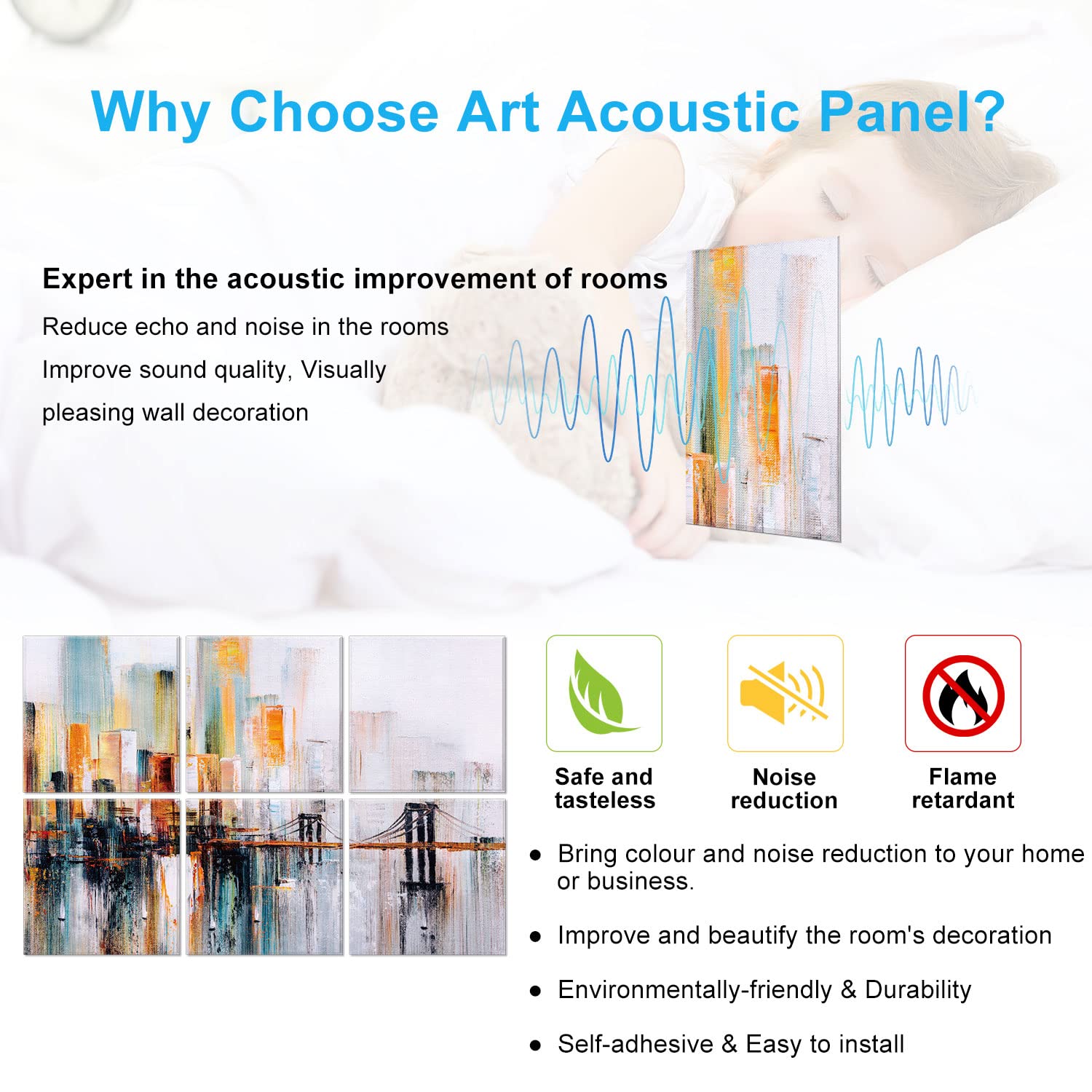 JBER Art Acoustic Panels 6 Pack Self Adhesive（Series 1）