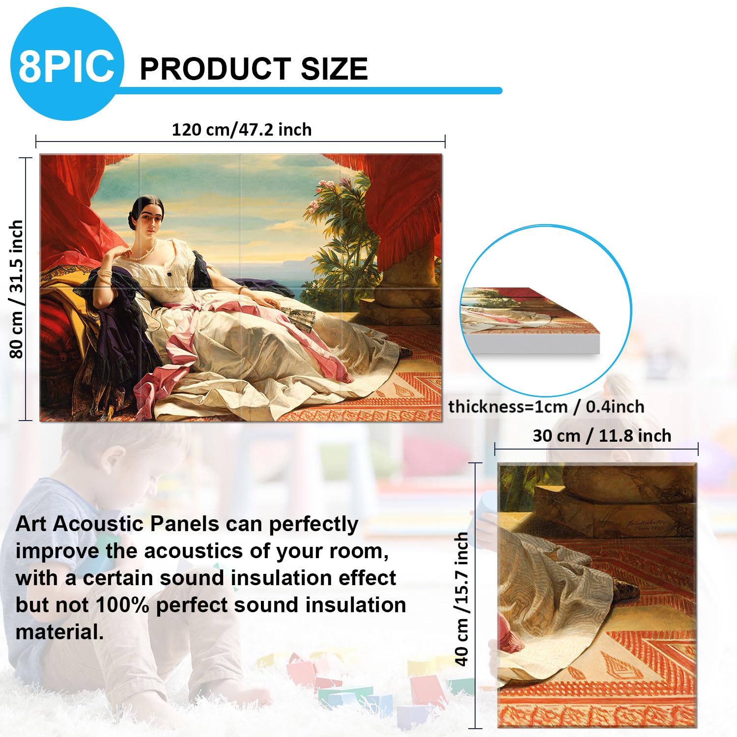 JBER Art Acoustic Panels 8 Pack Self-Adhesive