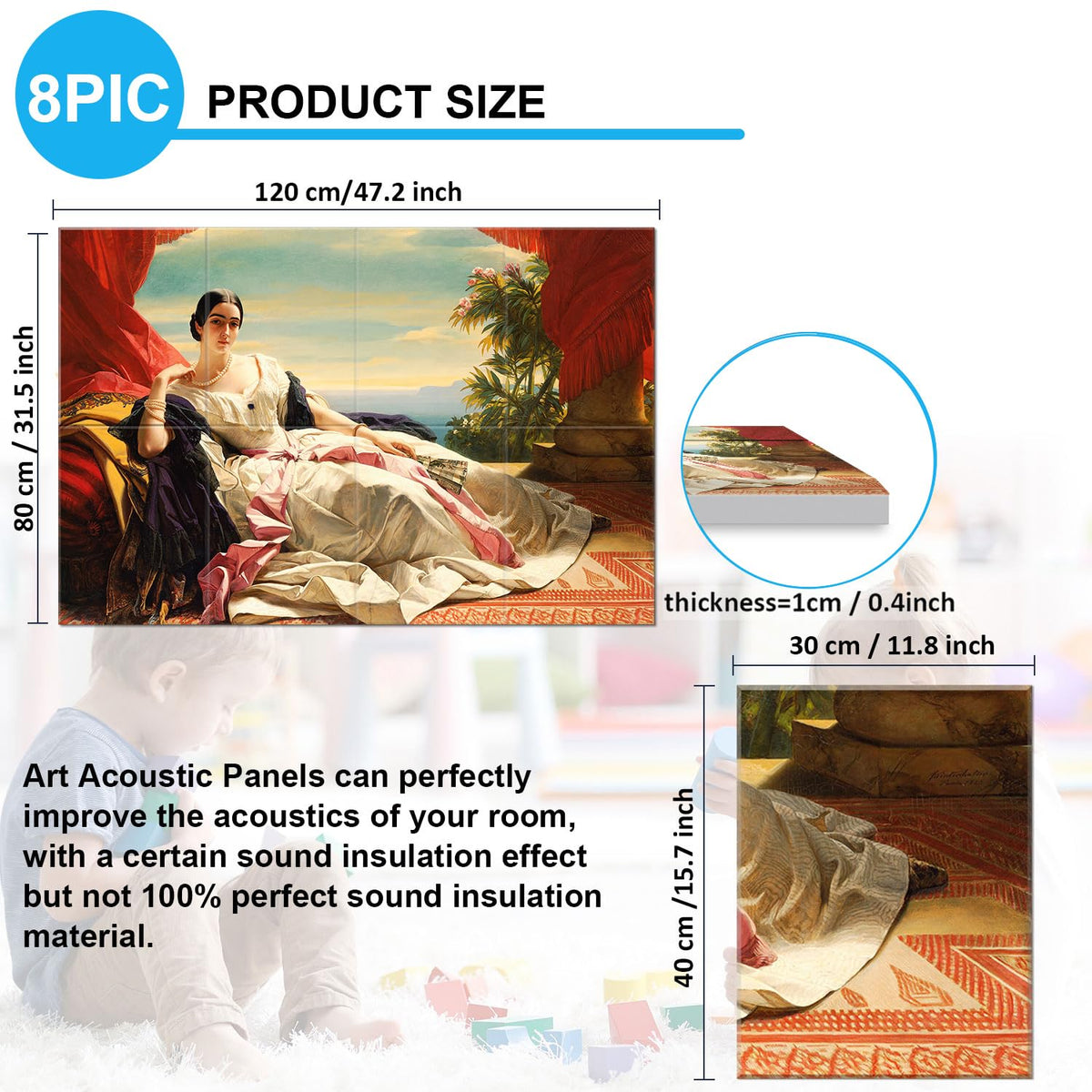 JBER Art Acoustic Panels 8 Pack Self-Adhesive