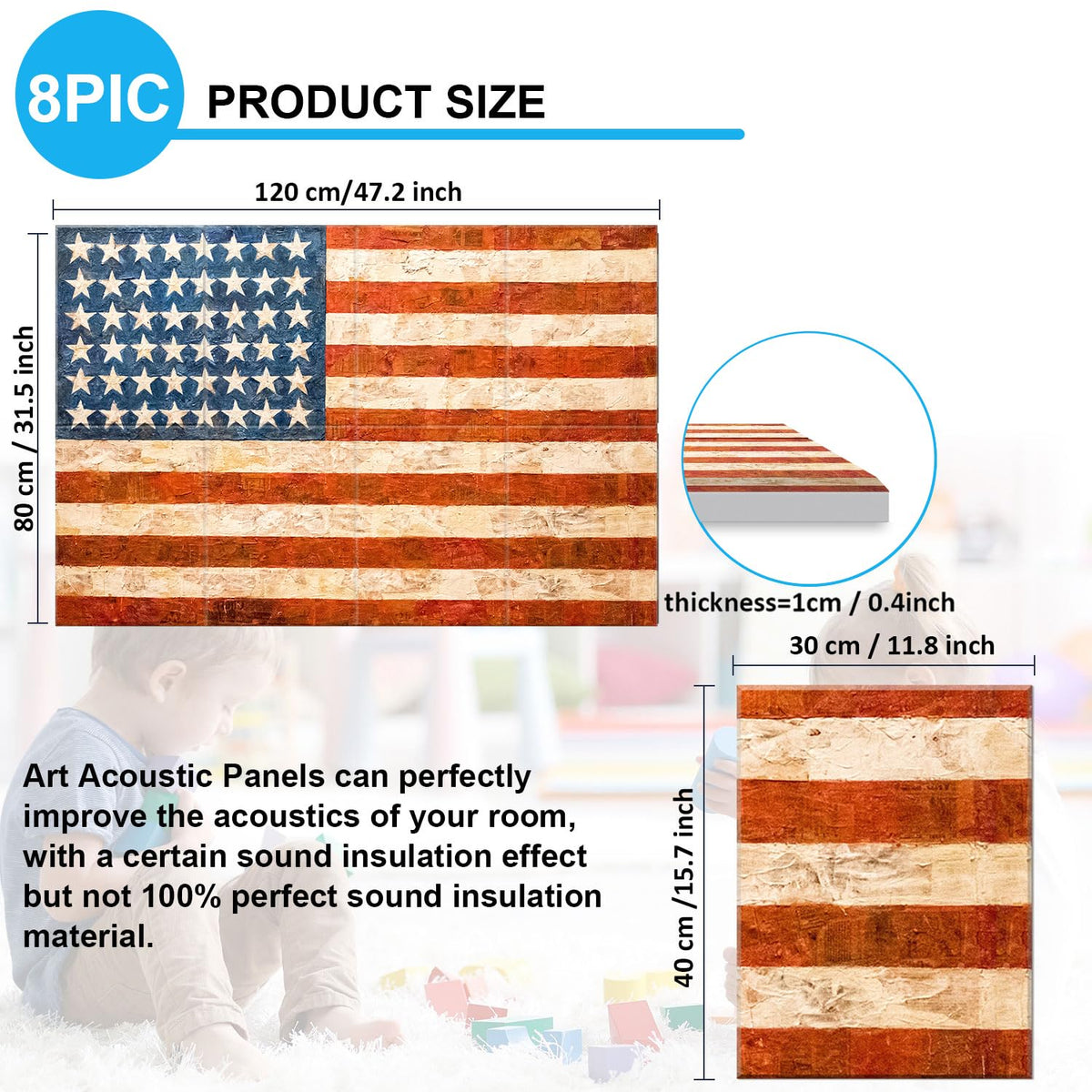 JBER Art Acoustic Panels 8 Pack Self-Adhesive
