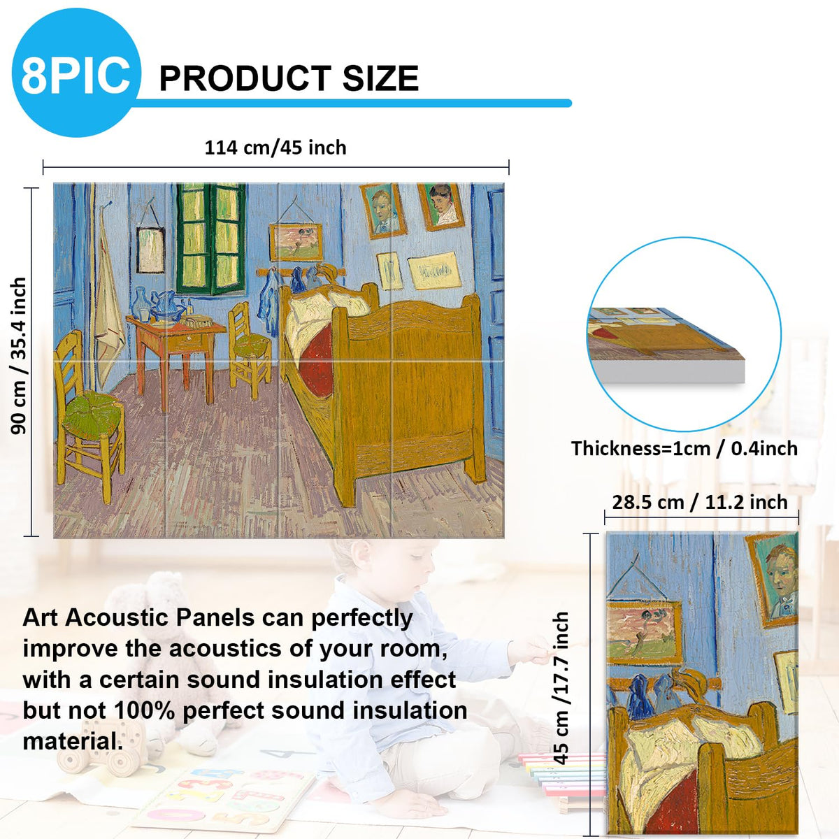 JBER Art Acoustic Panels 8 Pack Self-Adhesive