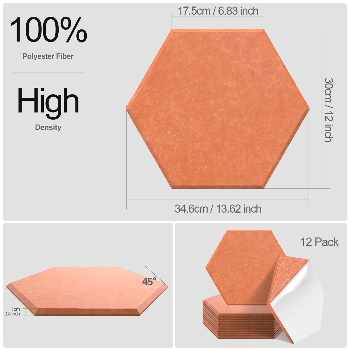 JBER Hexagon Acoustic Foam Panels Self-Adhesive