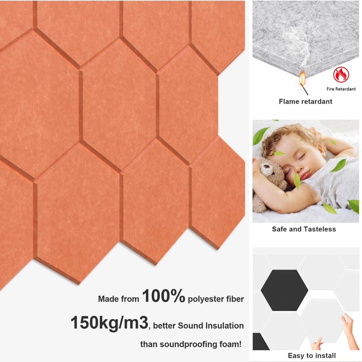 JBER Hexagon Acoustic Foam Panels Self-Adhesive